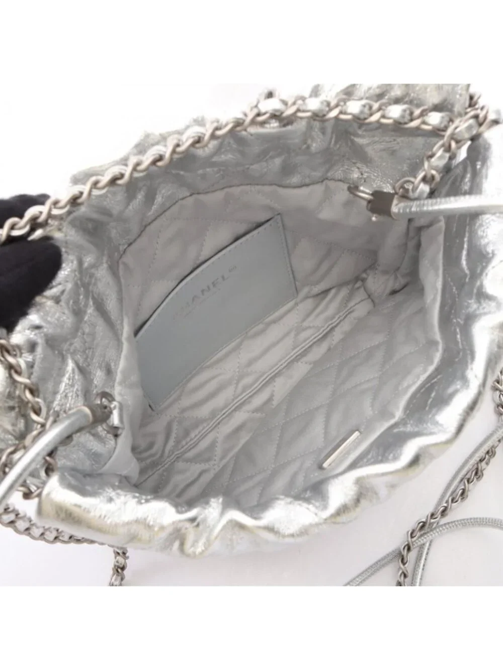 Chanel Shoulder Bag 22 Mini 2-Way Silver Leather 22 Quilted Chain